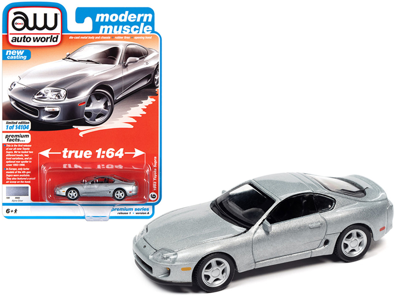 1993 Toyota Supra Alpine Silver "Modern Muscle" Limited Edition to 14104 pieces Worldwide 1/64 Diecast Model Car by Autoworld