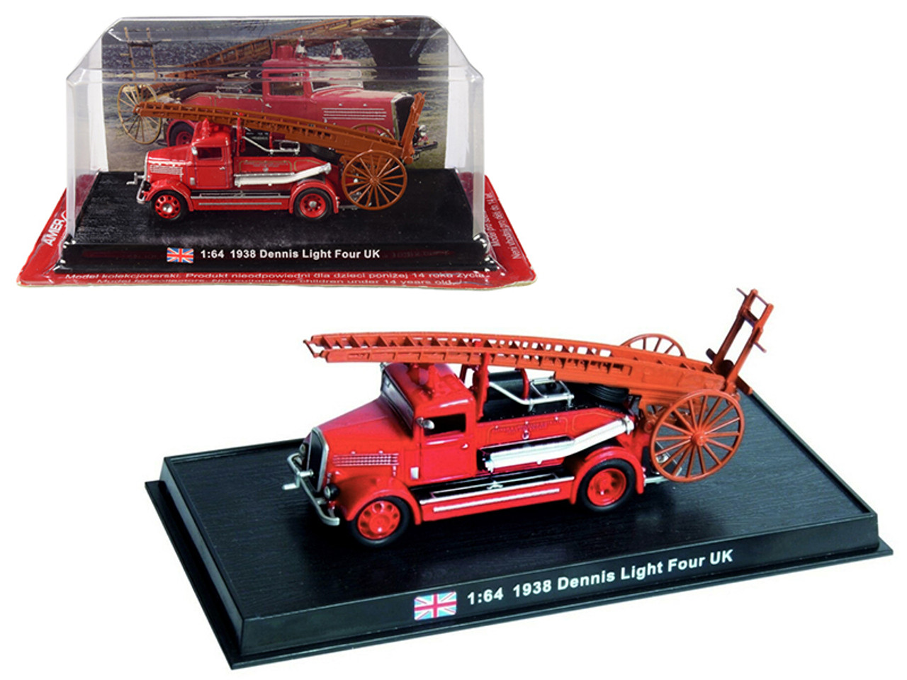 1938 Dennis Light Four Fire Engine "Oakham & Uppingham Districts Joint Fire Brigade" Rutland (United Kingdom) 1/64 Diecast Model by Amercom