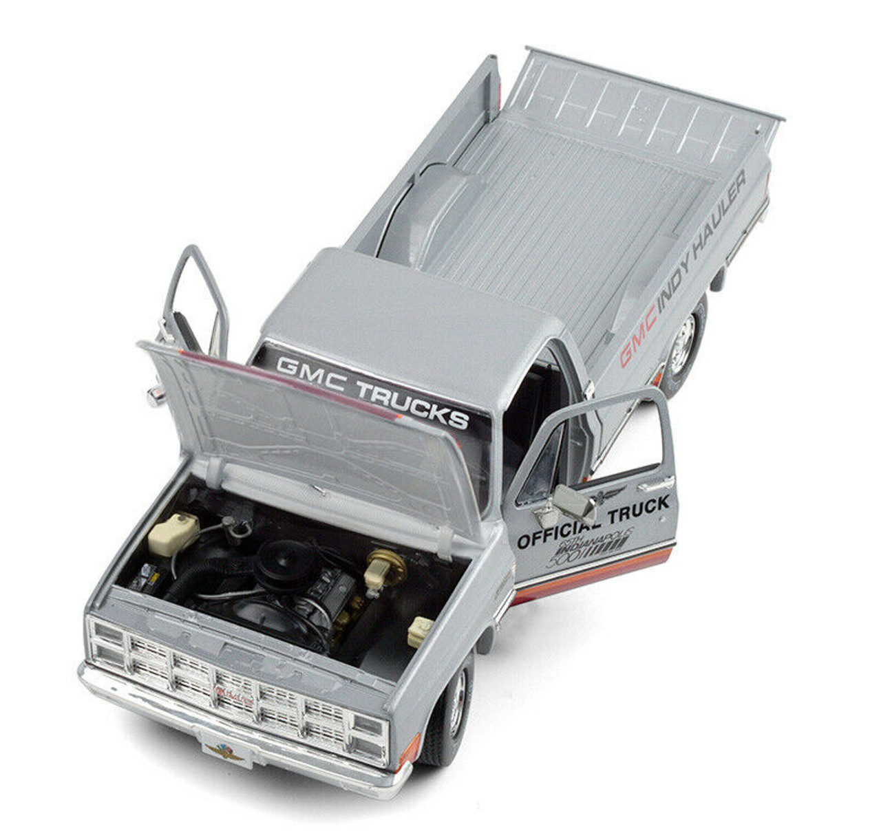 1981 GMC Sierra Classic 1500 Pickup Truck Silver with Stripes "65th Annual Indianapolis 500 Mile Race" Official Truck 1/18 Diecast Model Car by Greenlight
