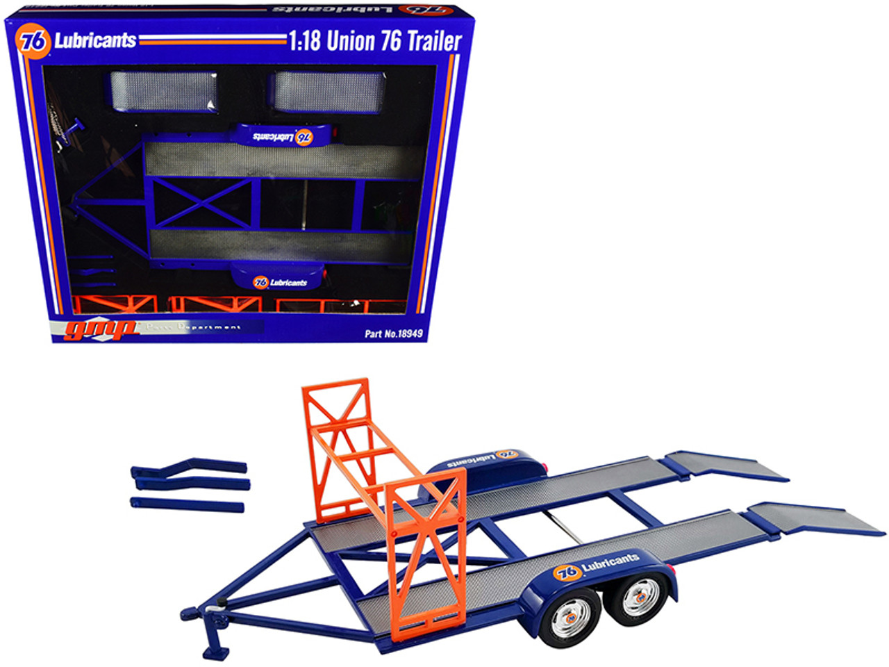 Tandem Car Trailer with Tire Rack "Union 76" Blue 1/18 Diecast Model by GMP