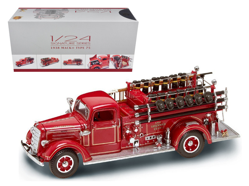 1938 Mack Type 75 Fire Engine Red with Accessories 1/24 Diecast