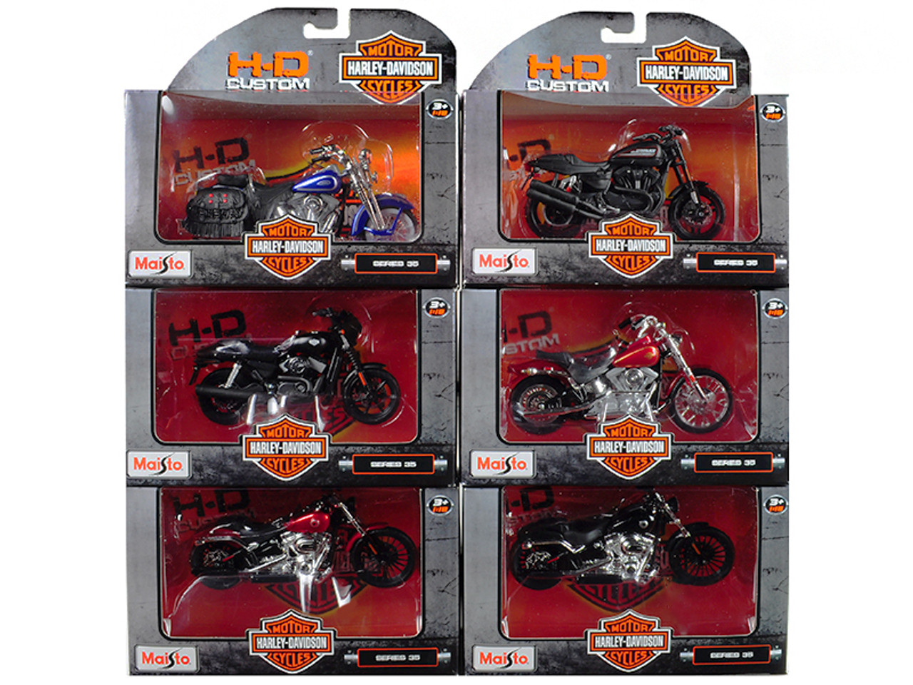 Harley Davidson Motorcycle 6 piece Set Series 35 1/18 Diecast Motorcycle Models by Maisto