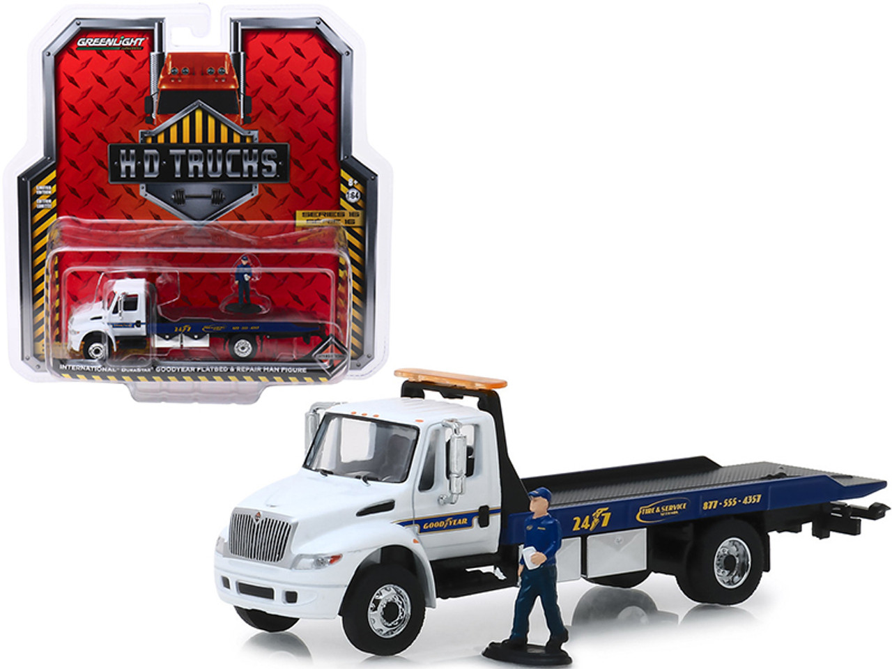 International Durastar Flatbed "Goodyear Roadside Service" with Repair Man Figure "H.D. Trucks" Series 16 1/64 Diecast Model by Greenlight