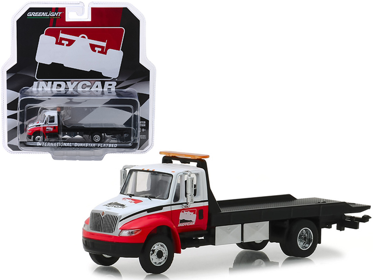 International Durastar Flatbed Truck White and Red "IndyCar Series" Hobby Exclusive 1/64 Diecast Model by Greenlight