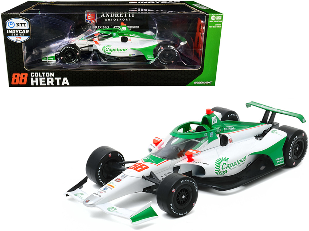 Dallara IndyCar #88 Colton Herta "Capstone Turbine Corporation" Andretti Harding Steinbrenner Autosport "NTT IndyCar Series" (2020) 1/18 Diecast Model Car by Greenlight