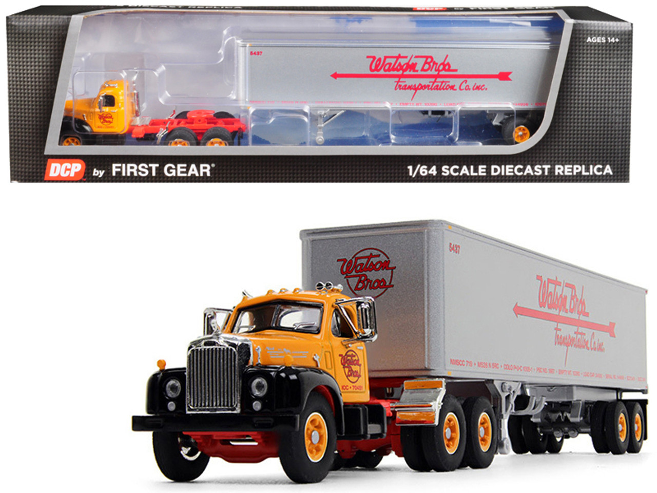 Mack B-61 Day Cab with 40' Vintage Trailer "Watson Bros. Transportation" 29th in a "Fallen Flag Series" 1/64 Diecast Model by DCP/First Gear