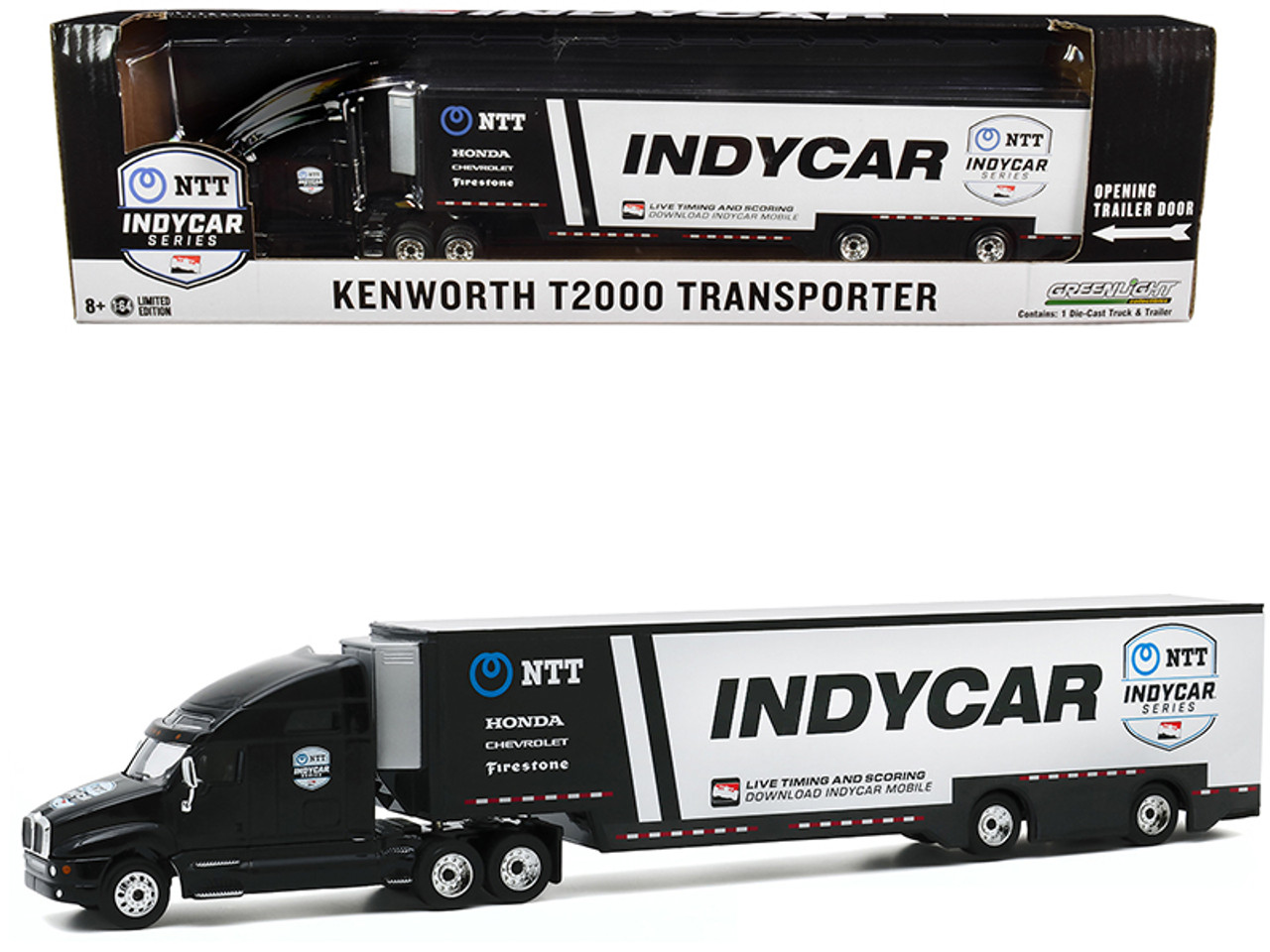 Kenworth T2000 "2020 NTT IndyCar Series" Team Transporter Black and White "Hobby Exclusive" 1/64 Diecast Model by Greenlight