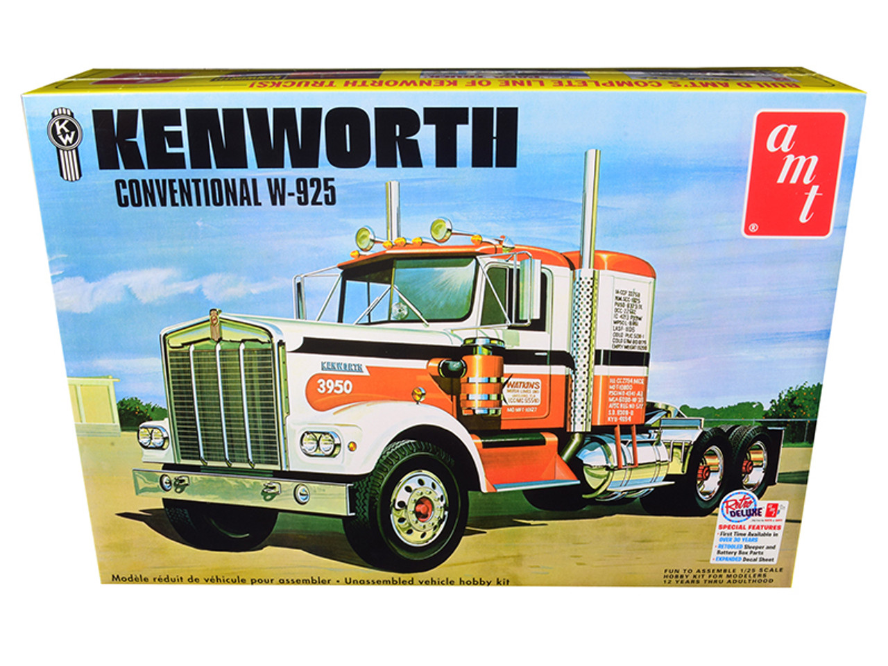 Skill 3 Model Kit Kenworth Conventional W-925 Tractor 1/25 Scale Model by  AMT