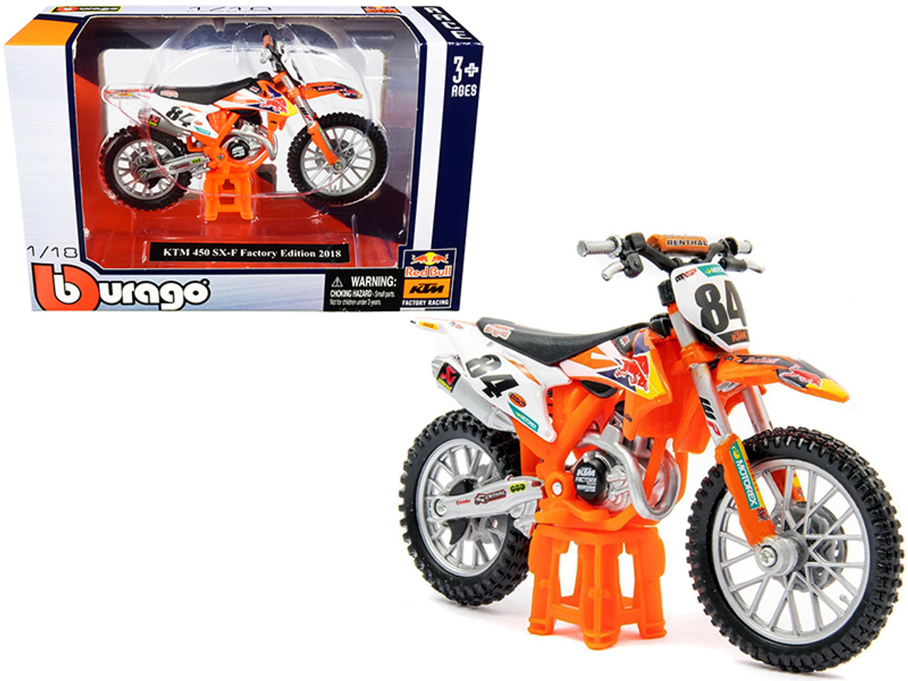KTM 450 SX-F #84 "Red Bull" Factory Edition 2018 1/18 Diecast Motorcycle Model by Bburago
