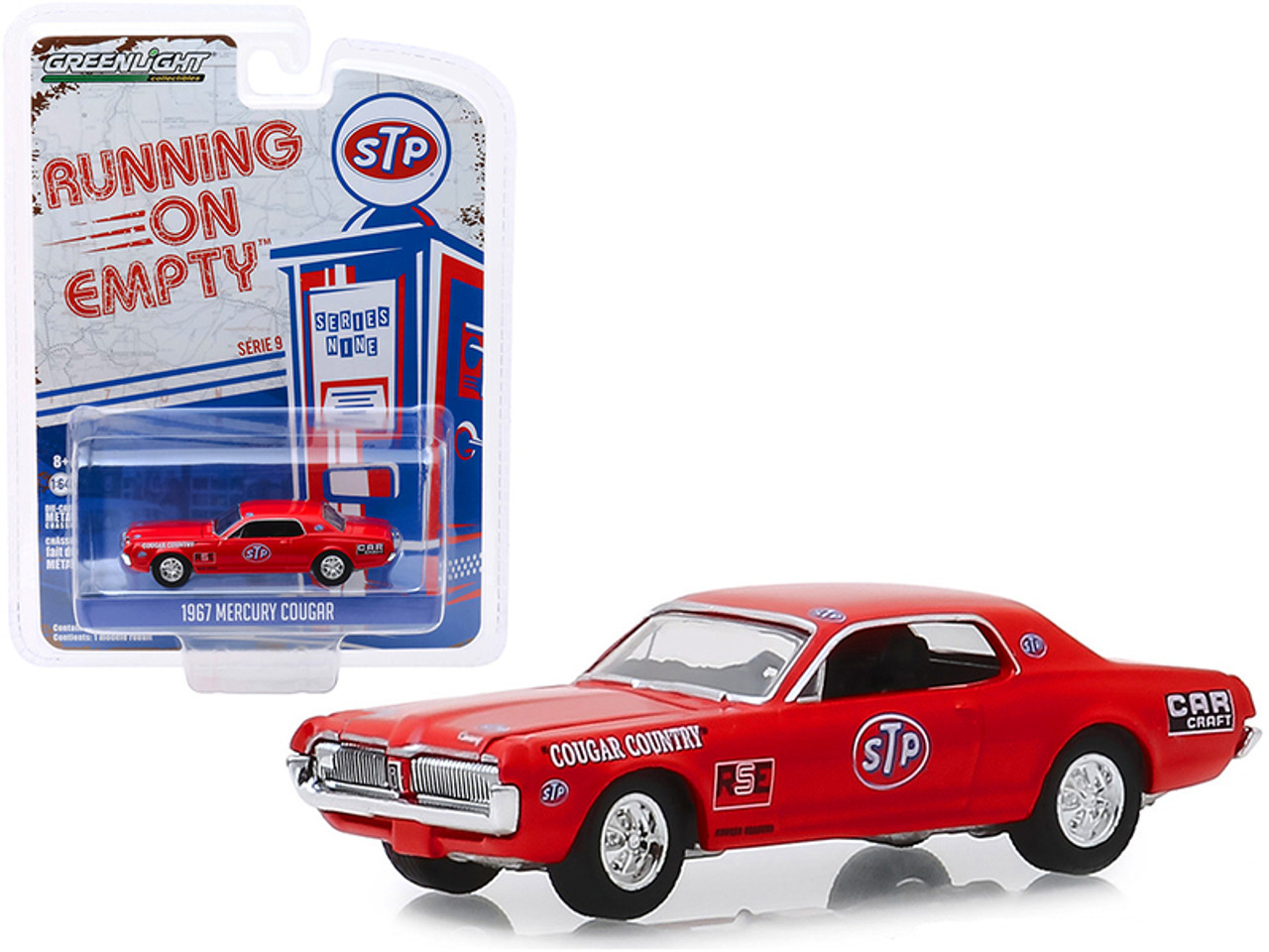 1967 Mercury Cougar Red "STP" "Cougar Country" "Running on Empty" Series 9 1/64 Diecast Model Car by Greenlight