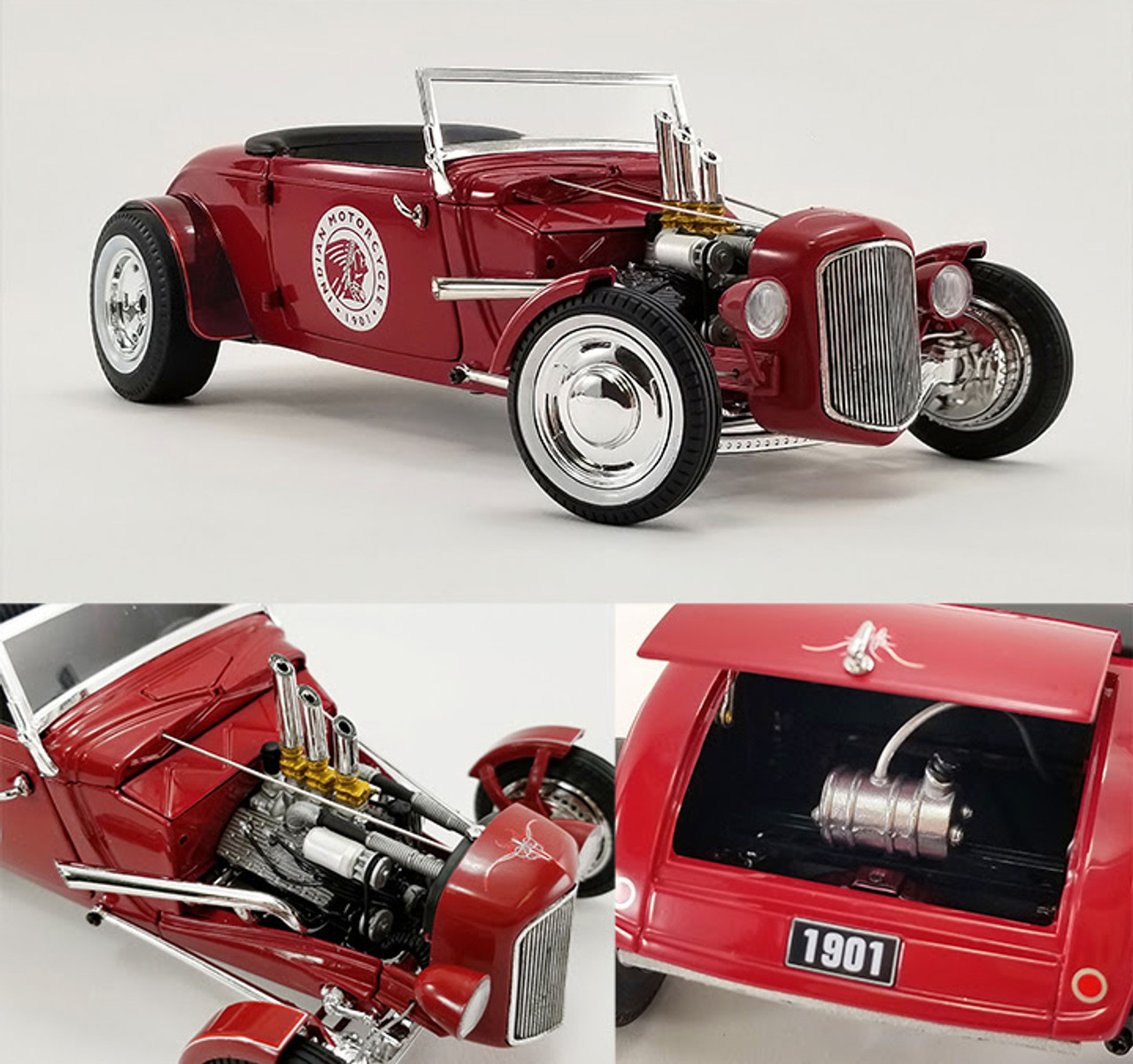 1/18 1934 Hot Rod Roadster- Indian Motorcycle " Since 1901" Diecast Car Model (June-July 2021)
