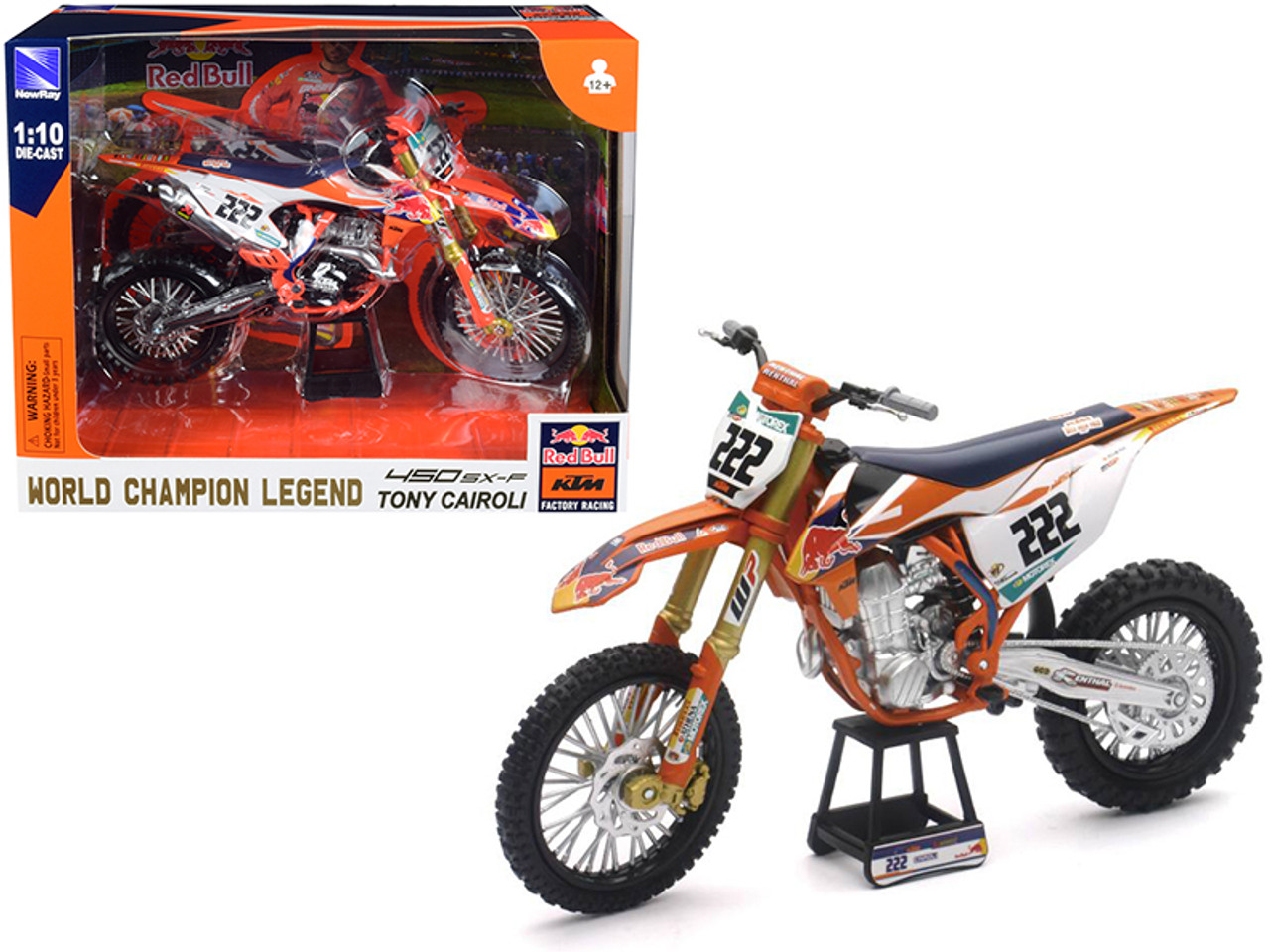 KTM 450 SX-F #222 Tony Cairoli World Champion Legend Red Bull KTM Factory  Racing 1/10 Diecast Motorcycle Model by New Ray