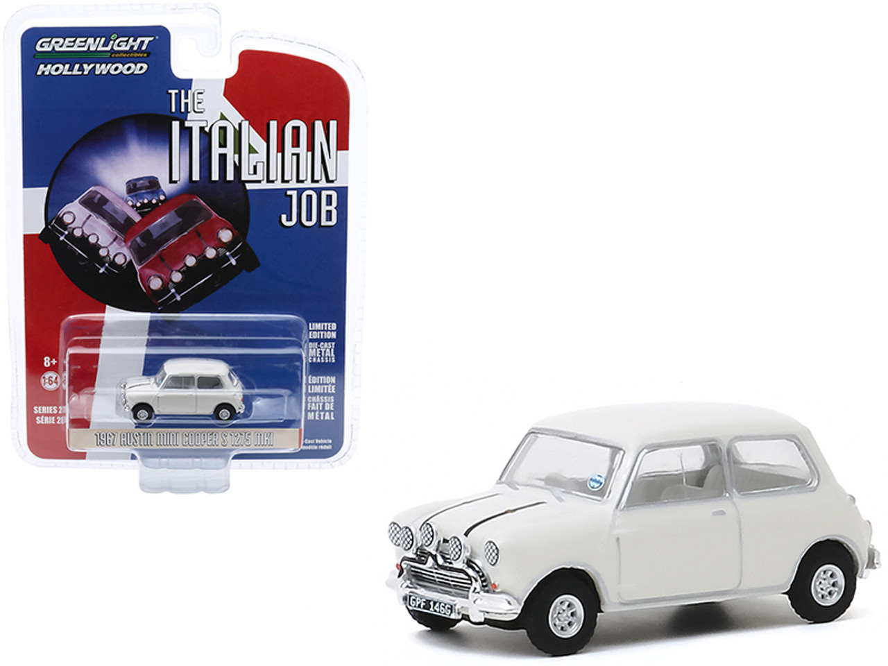 1967 Austin Mini Cooper S 1275 MkI White "The Italian Job" (1969) Movie "Hollywood Series" Release 28 1/64 Diecast Model Car by Greenlight