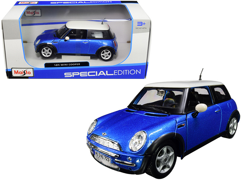 Mini Cooper Metallic Blue with White Top 1/24 Diecast Model Car by