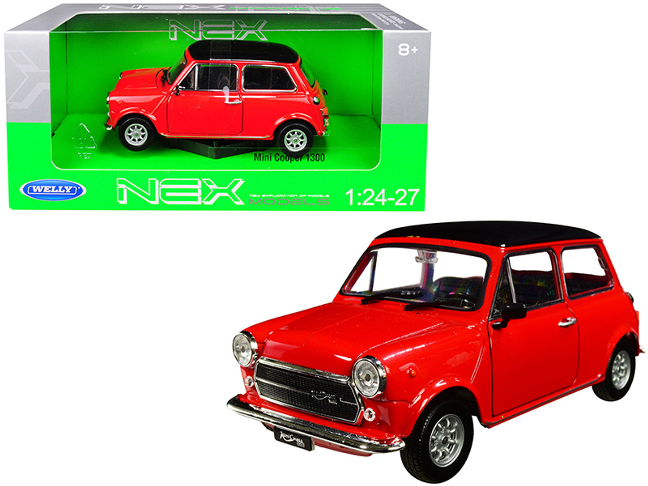 Mini Cooper 1300 Red with Black Top 1/24-1/27 Diecast Model Car by Welly