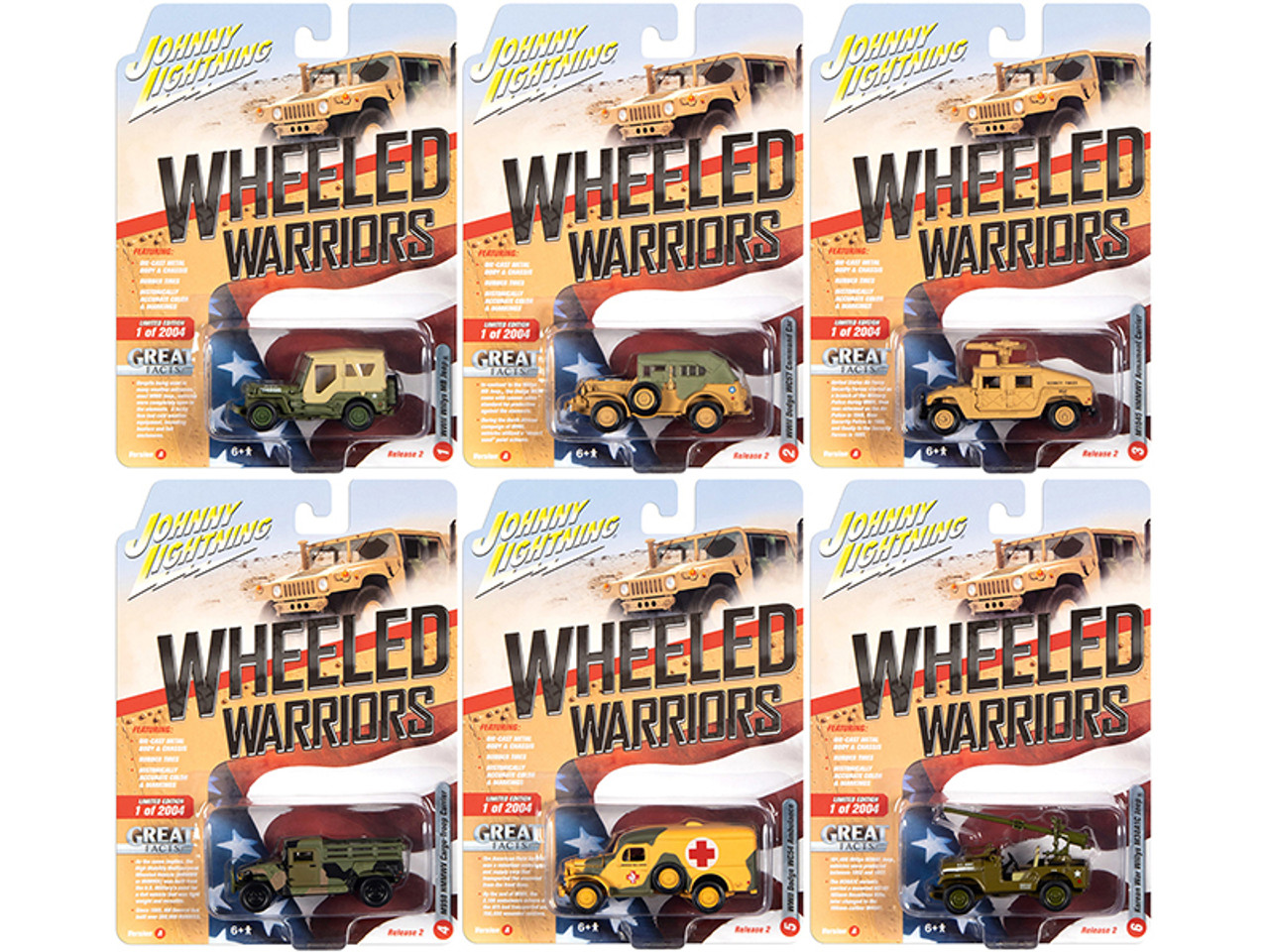"Wheeled Warriors" Set A of 6 pieces Military Release 2 Limited Edition to 2004 pieces Worldwide 1/64 Diecast Model Cars by Johnny Lightning