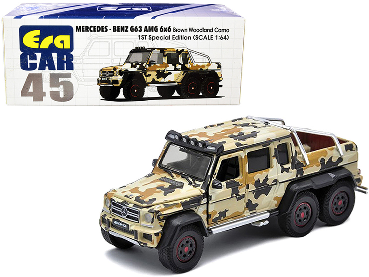 Mercedes Benz G63 AMG 6x6 Pickup Truck with Spotlight Brown Woodland Camo "1st Special Edition" 1/64 Diecast Model Car by Era Car