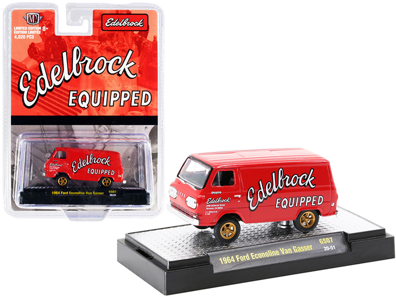 1964 Ford Econoline Van Gasser Bright Red "Edelbrock Equipped" Limited Edition to 4620 pieces Worldwide 1/64 Diecast Model Car by M2 Machines