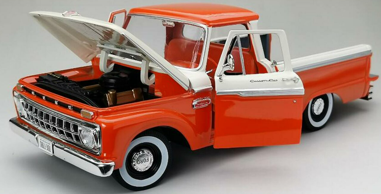 1/18 Sunstar 1965 Ford F-100 F100 Pickup (Orange & White) Diecast Car Model