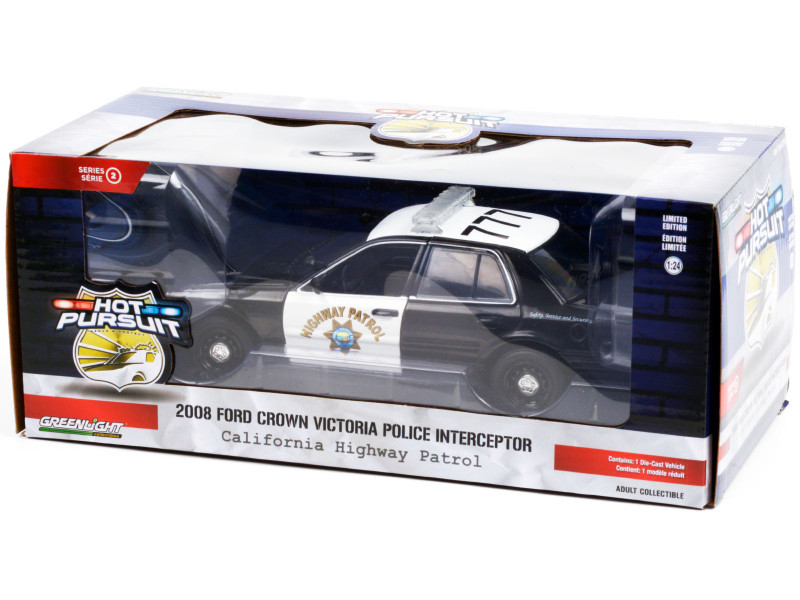 2008 Ford Crown Victoria Police Interceptor Black and White CHP "California Highway Patrol" "Hot Pursuit" Series 1/24 Diecast Model Car by Greenlight