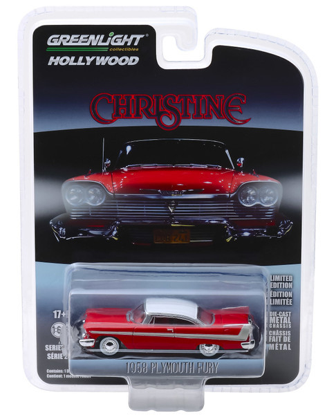 1/64 Greenlight 1958 Plymouth Fury (Red with White Top) "Christine" (1983) Movie Diecast Car Model