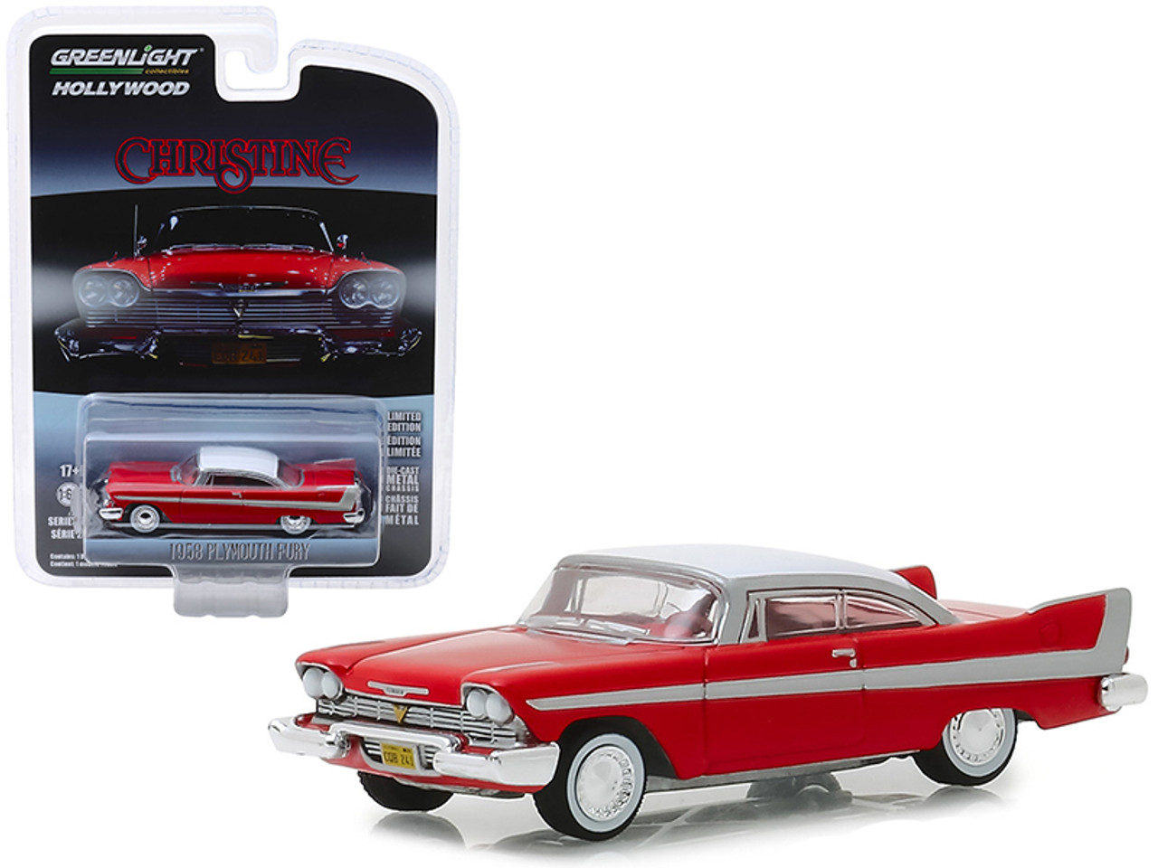 1958 Plymouth Fury Red with White Top "Christine" (1983) Movie "Hollywood Series" Release 23 1/64 Diecast Model Car by Greenlight