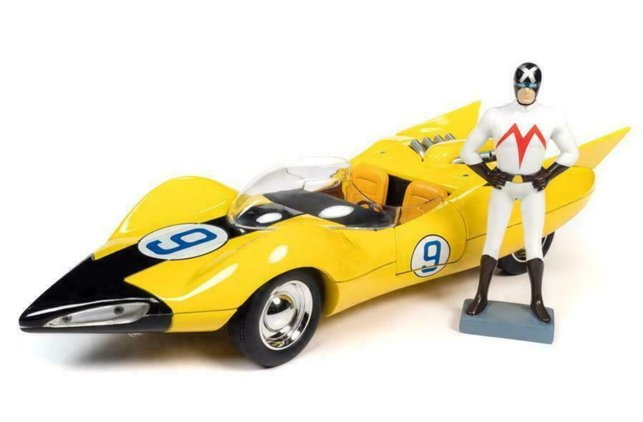 Shooting Star #9 Yellow and Racer X Figurine "Speed Racer" Anime Series 1/18 Diecast Model Car by Autoworld