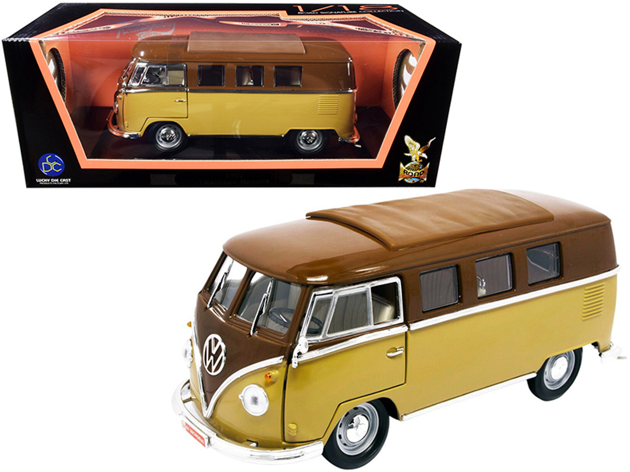 1962 Volkswagen Microbus Dark Brown and Light Brown 1/18 Diecast Model by Road Signature