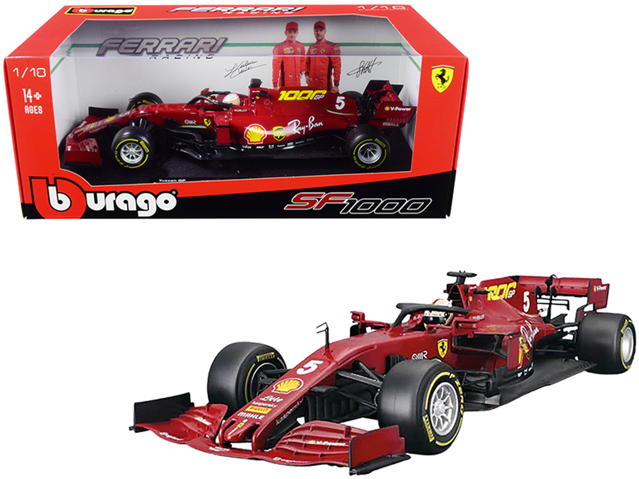 1/18 BBurago Ferrari SF1000 #5 Sebastian Vettel Tuscan GP Formula One F1 (2020) "Ferrari's 1000th Race" Diecast Car Model