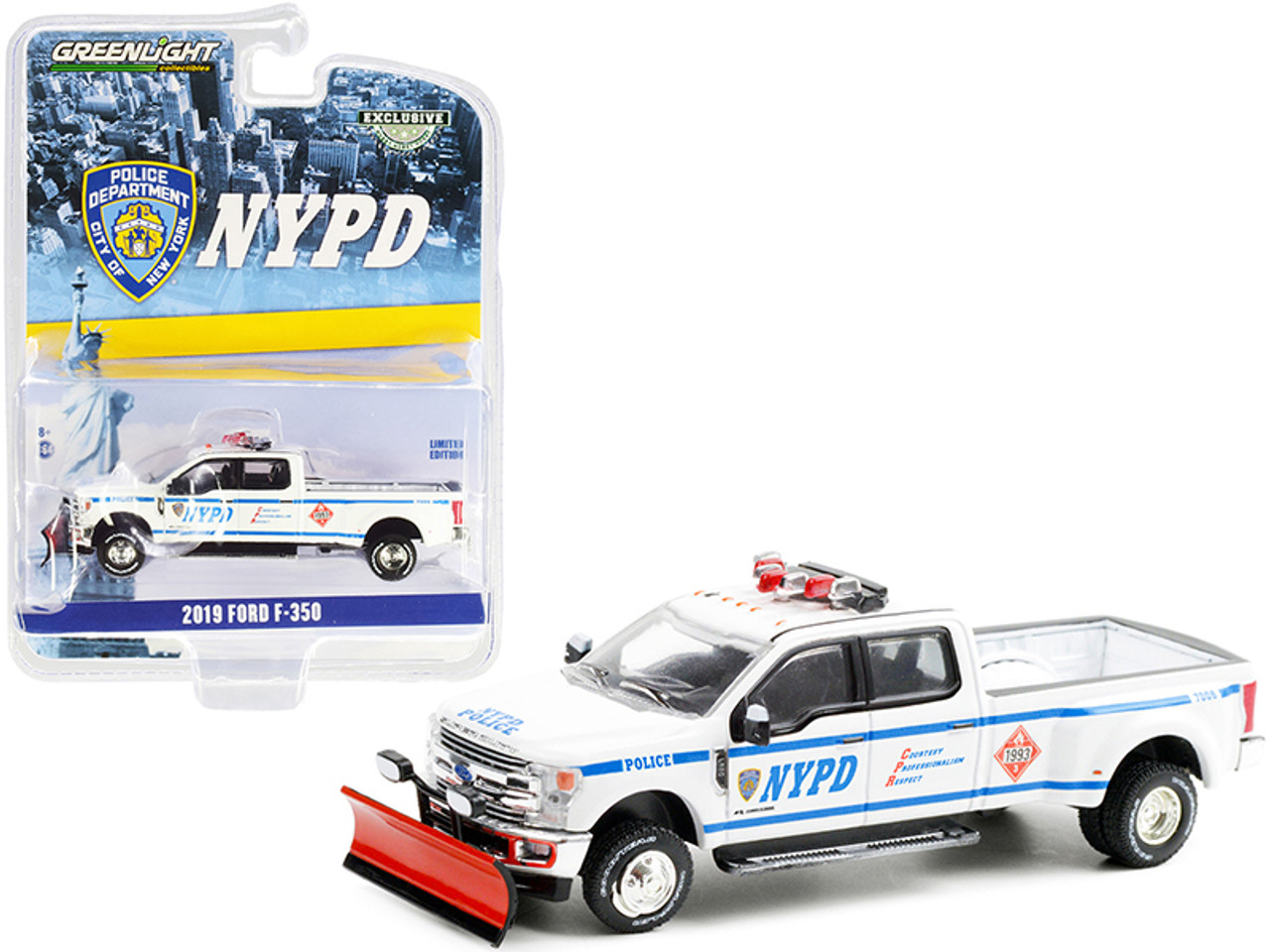 2019 Ford F-350 Dually Pickup Truck with Snow Plow White "New York City Police Department" (NYPD) "Hobby Exclusive" 1/64 Diecast Model Car by Greenlight