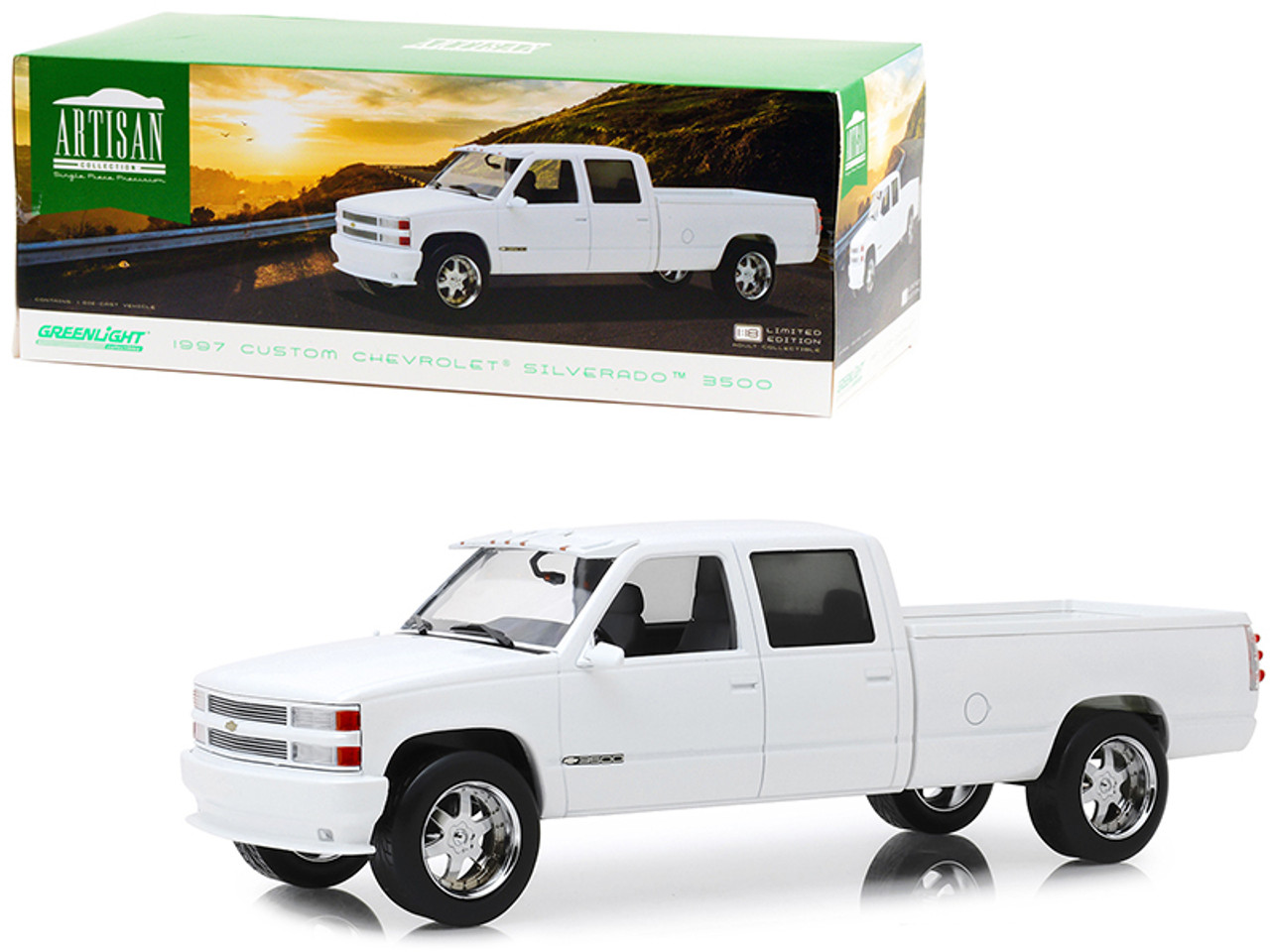 1997 Chevrolet Silverado 3500 Custom Pickup Truck Olympic White 1/18  Diecast Model Car by Greenlight