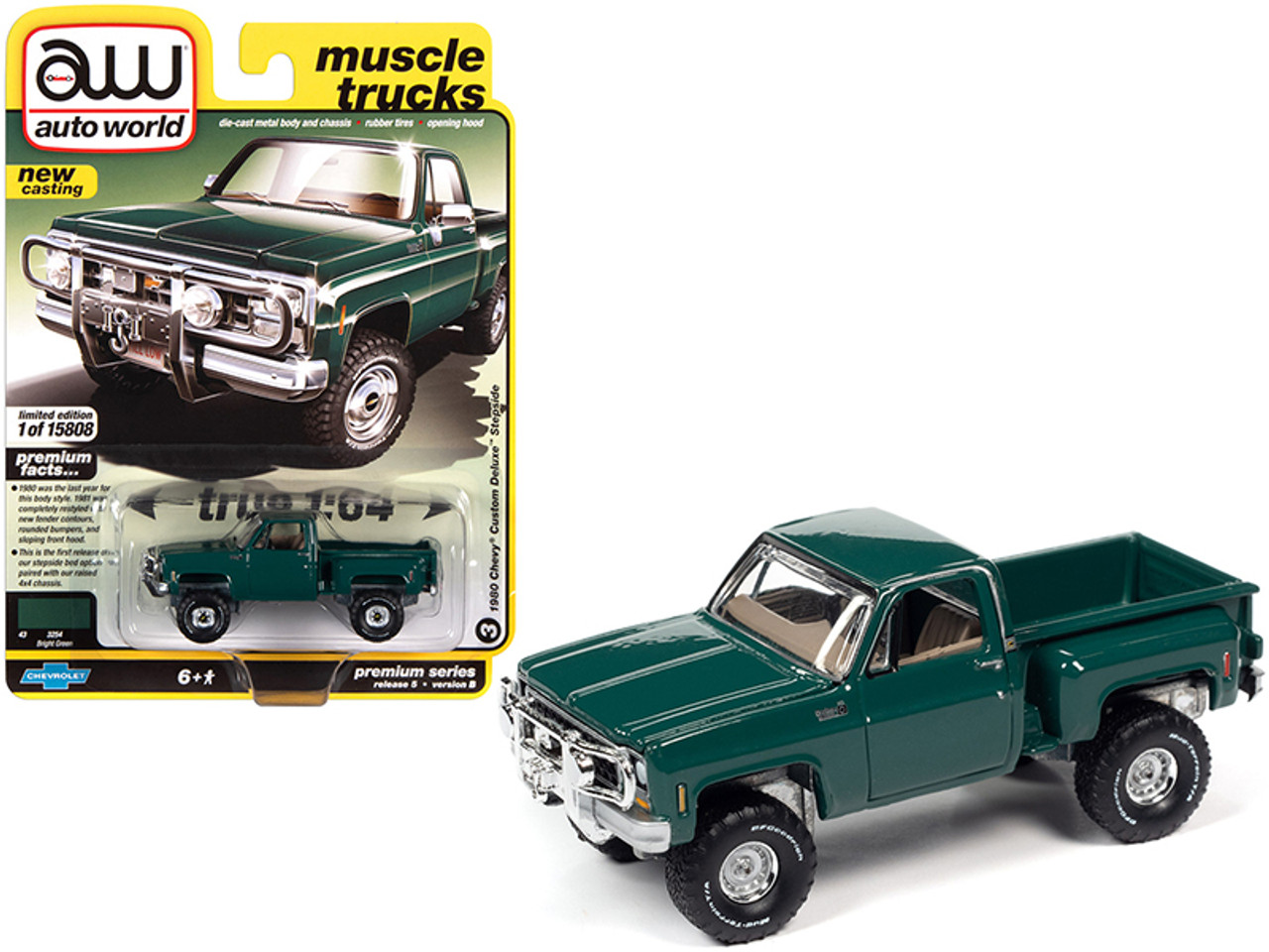 1980 Chevrolet Custom Deluxe Stepside Pickup Truck Green "Muscle Trucks" Limited Edition to 15808 pieces Worldwide 1/64 Diecast Model Car by Autoworld