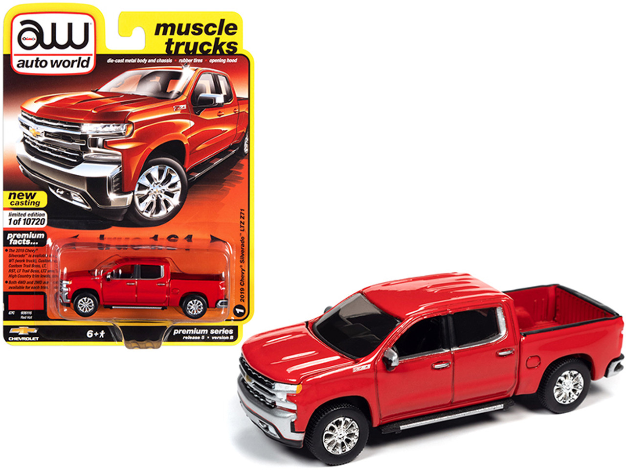 2019 Chevrolet Silverado LTZ Z71 Pickup Truck Red Hot "Muscle Trucks" Limited Edition to 10720 pieces Worldwide 1/64 Diecast Model Car by Autoworld