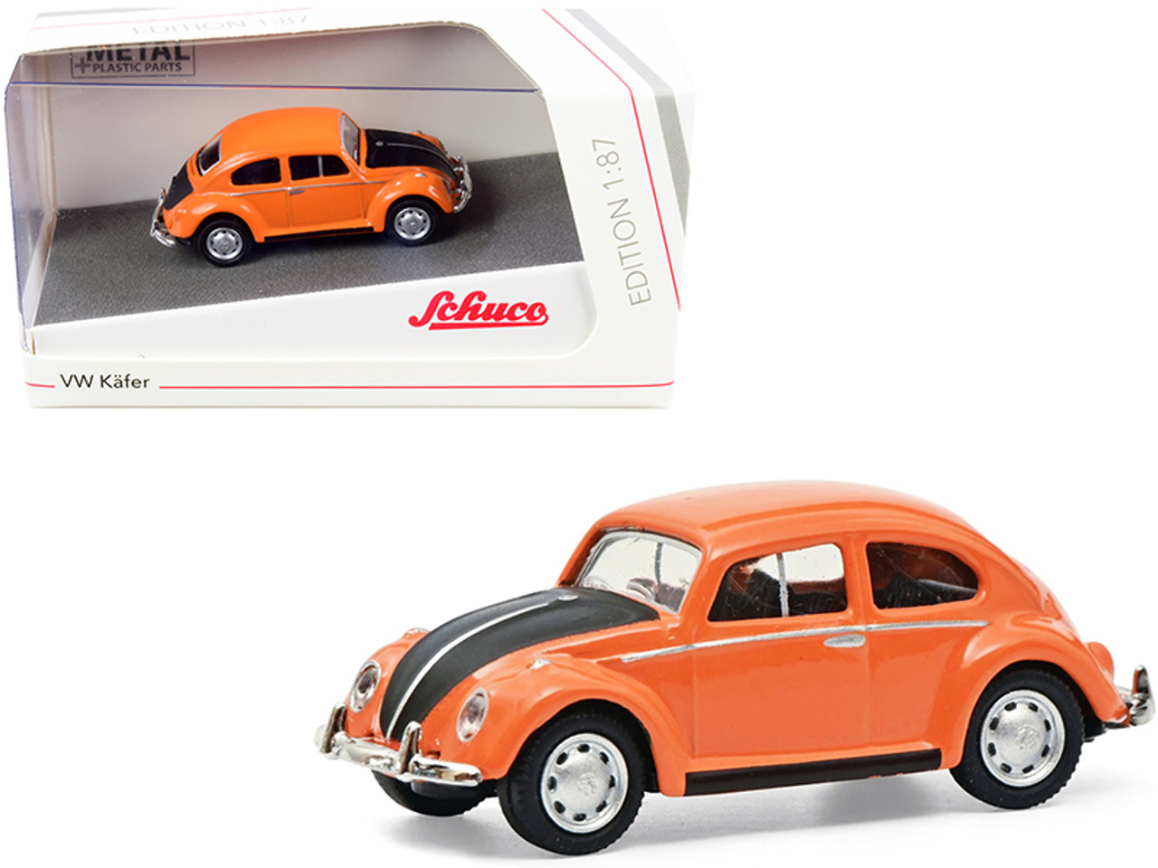 Volkswagen Beetle Kafer Orange and Black 1/87 (HO) Diecast Model Car by Schuco