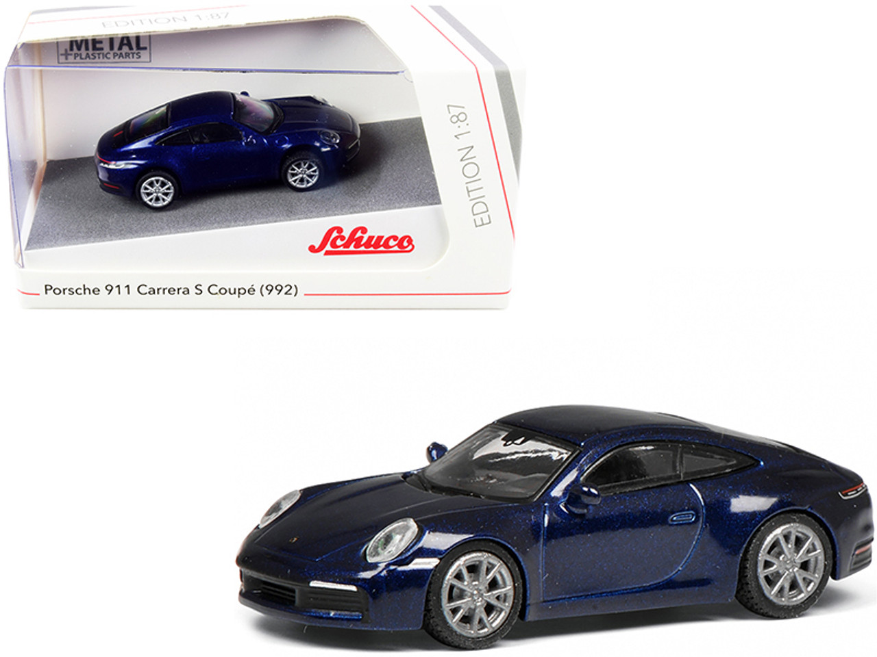 Porsche 911 (992) Carrera S Coupe Dark Blue Metallic 1/87 (HO) Diecast Model Car by Schuco