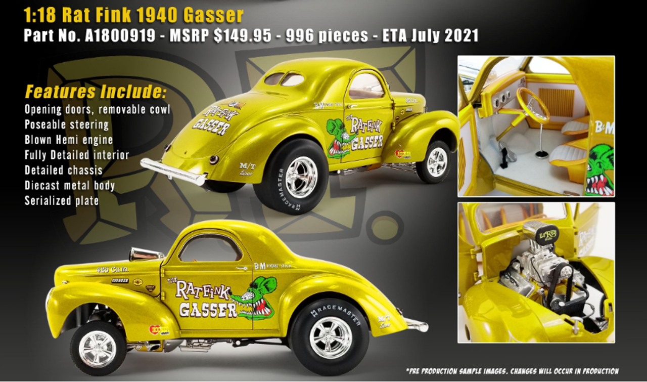 1/18 ACME Rat Fink 1940 Gasser Diecast Car Model Limited 