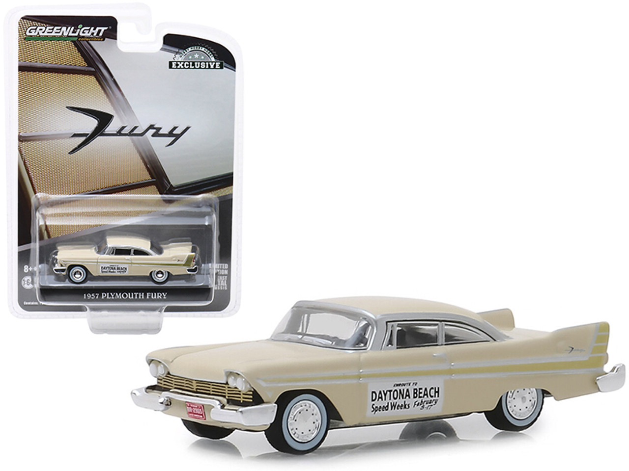 1957 Plymouth Fury Cream "Daytona Beach Speed Weeks February 3-17" (1957) "Hobby Exclusive" 1/64 Diecast Model Car by Greenlight