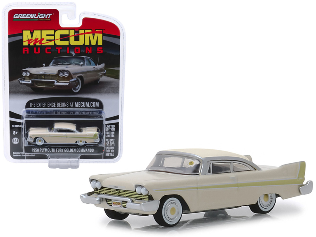 1958 Plymouth Fury Golden Commando Beige (Kissimmee 2012) "Mecum Auctions Collector Cars" Series 3 1/64 Diecast Model Car by Greenlight
