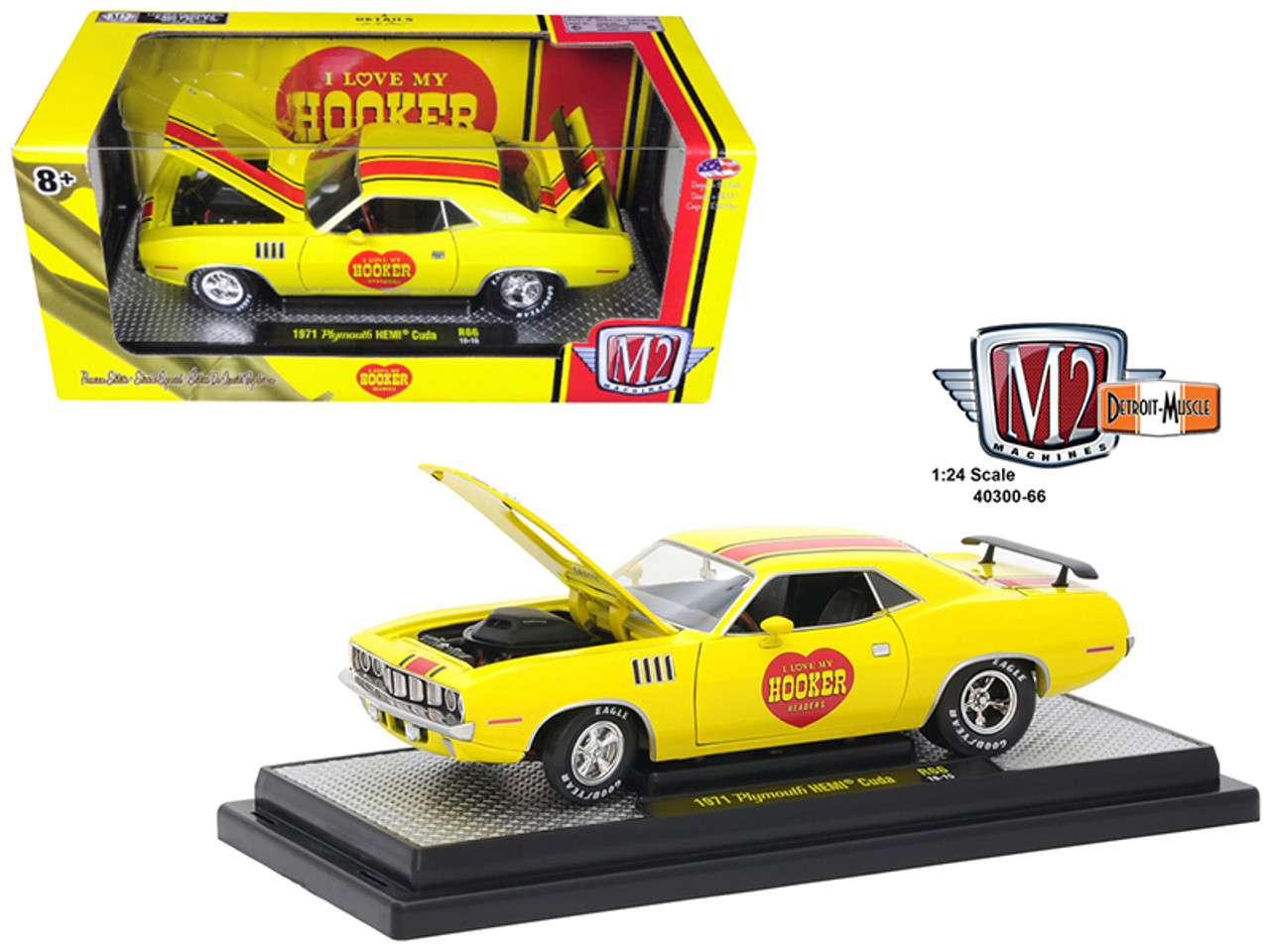 1971 Plymouth Hemi Cuda "Hooker Headers" Yellow Limited Edition to 5800 pieces Worldwide 1/24 Diecast Model Car by M2 Machines