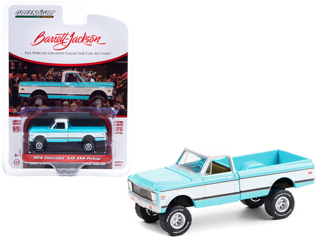 1972 Chevrolet K10 4X4 Pickup Truck Turquoise and White (Lot #764.1) Barrett Jackson "Scottsdale Edition" Series 6 1/64 Diecast Model Car by Greenlight