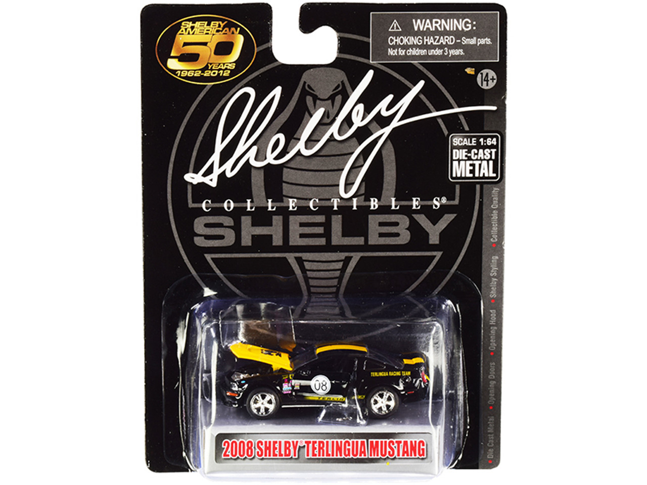 2008 Ford Shelby Mustang #08 "Terlingua" Black and Yellow "Shelby American 50 Years" (1962-2012) 1/64 Diecast Model Car by Shelby Collectibles
