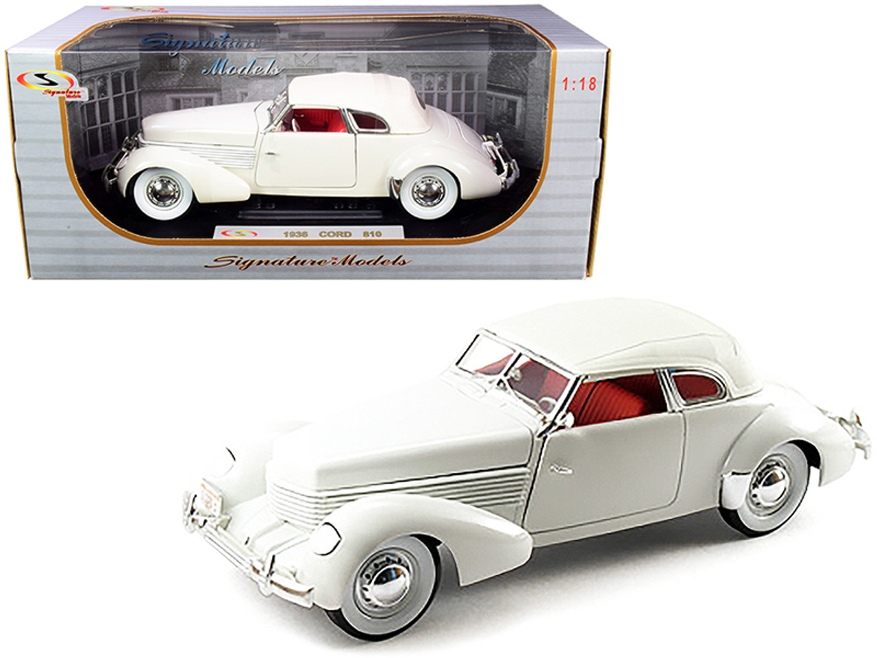 1936 Cord 810 Coupe White with Red Interior 1/18 Diecast Model Car