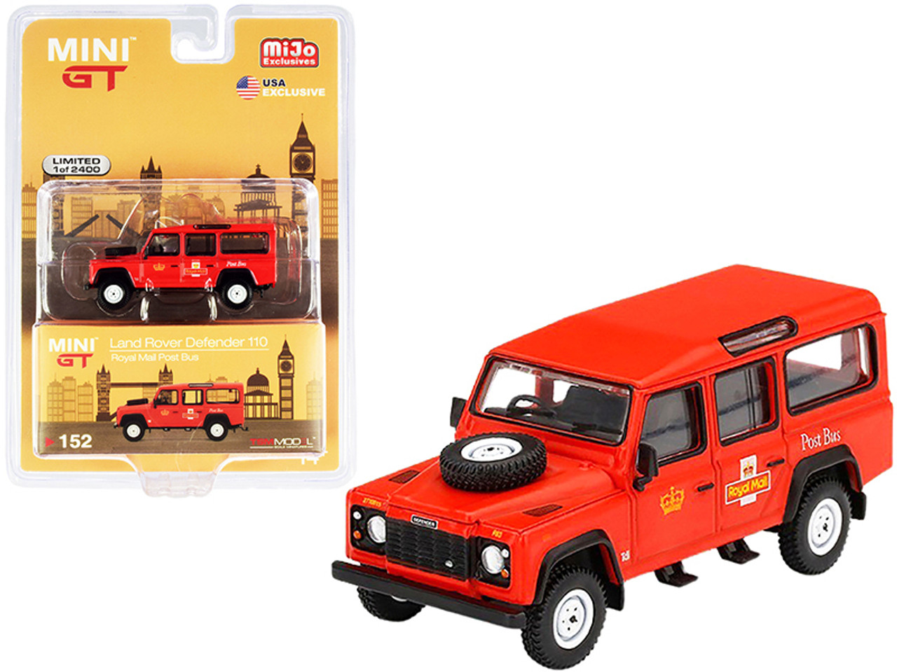 Land Rover Defender 110 RHD (Right Hand Drive) "Royal Mail" Post Bus Orange Limited Edition to 2400 pieces Worldwide 1/64 Diecast Model Car by True Scale Miniatures