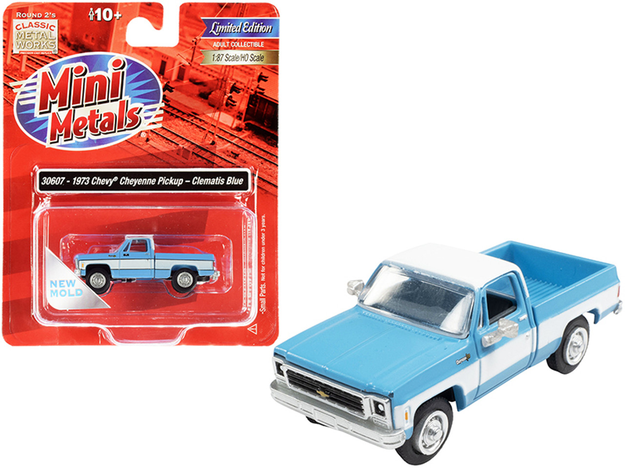 1973 Chevrolet Cheyenne Pickup Truck Clematis Blue and White 1/87 (HO) Scale Model Car by Classic Metal Works