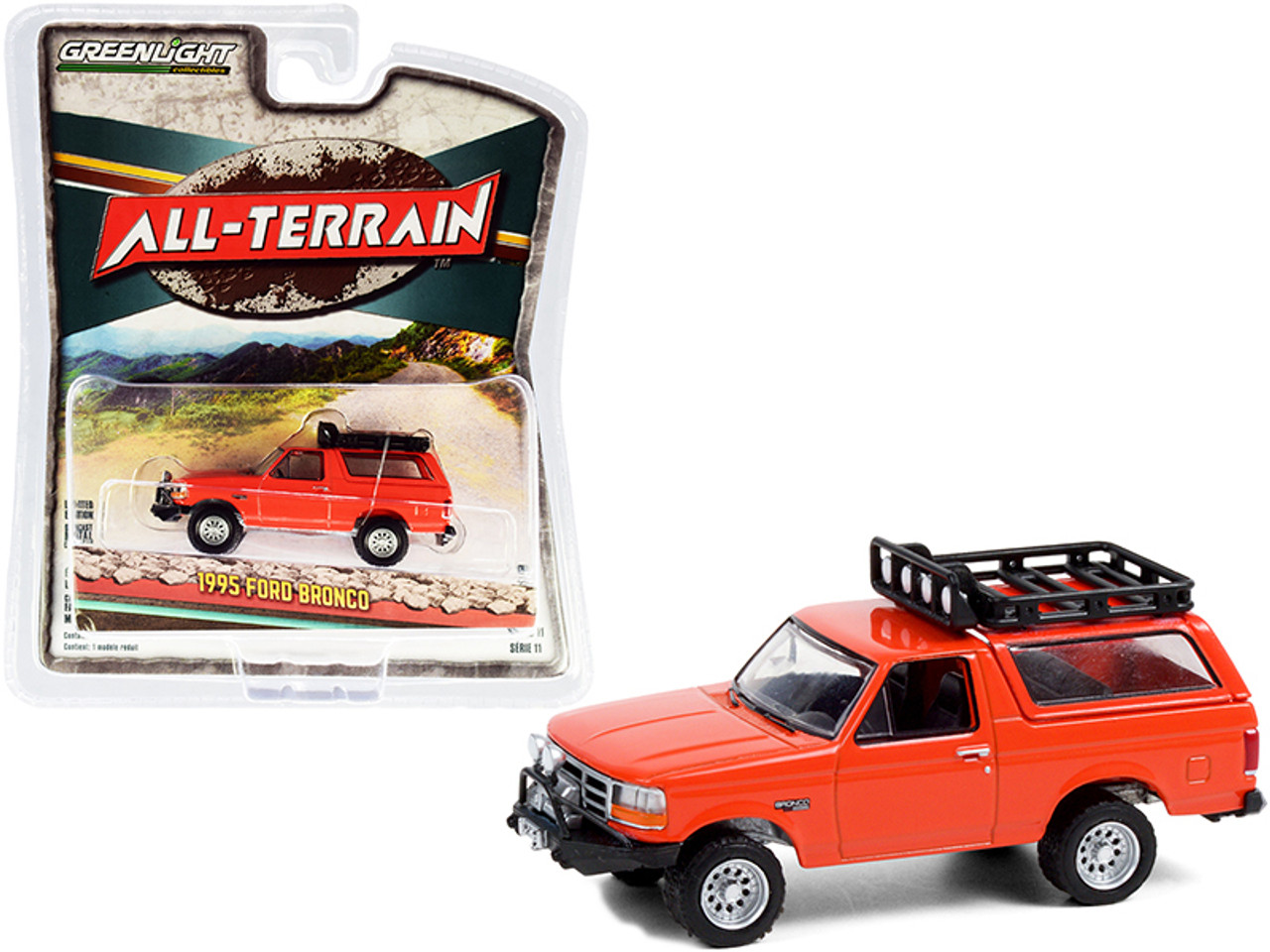 1995 Ford Bronco Sport with Off-Road Parts Orange "All Terrain" Series 11 1/64 Diecast Model Car by Greenlight