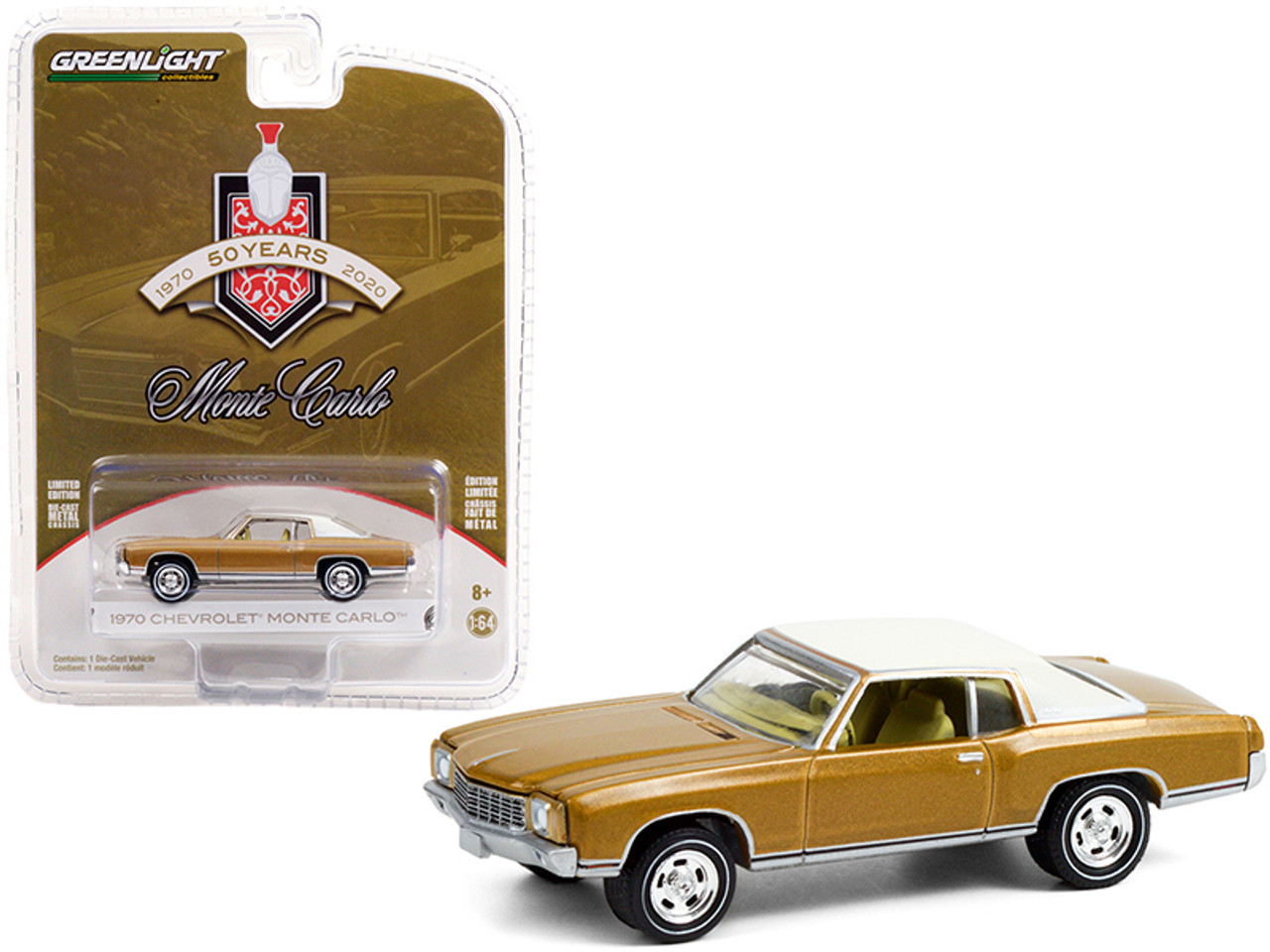1970 Chevrolet Monte Carlo Gold with White Top "50th Anniversary of Monte Carlo" (1970-2020) "Anniversary Collection" Series 12 1/64 Diecast Model Car by Greenlight