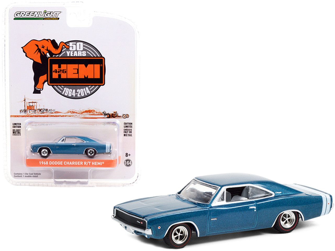 1969 DODGE CHARGER R/T RT DIECAST MODEL TOY CAR KEYCHAIN NEW BLUE W WHITE 