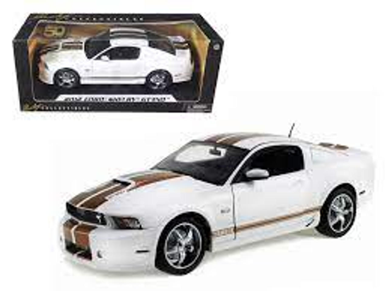 1/18 Shelby Collectibles 2012 Ford Shelby GT350 (White with Gold Stripes) Diecast Car Model