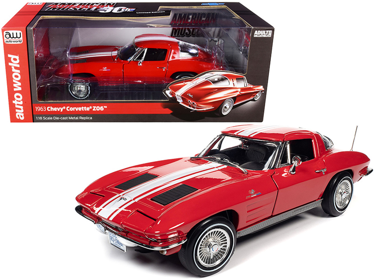 1/18 Auto World 1963 Chevrolet Corvette Stingray Z06 Riverside Red