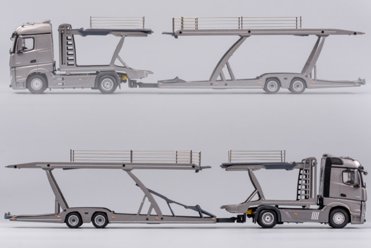 1/64 GCD Mercedes-Benz Truck Header with Double Level Trailers (Silver Grey) Diecast Model